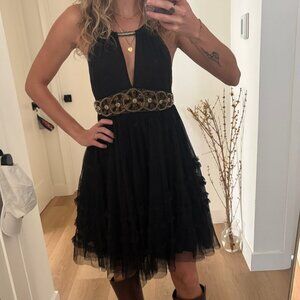 Vintage Free People Y2K Beaded Tulle Halter Mini Dress Whimsigoth Fairycore